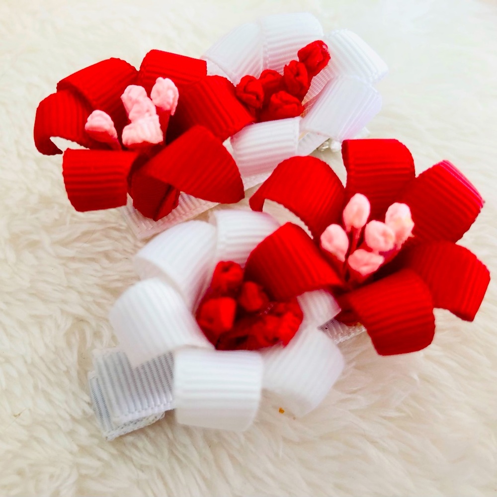New red and white Lily hair clips or shoe clips